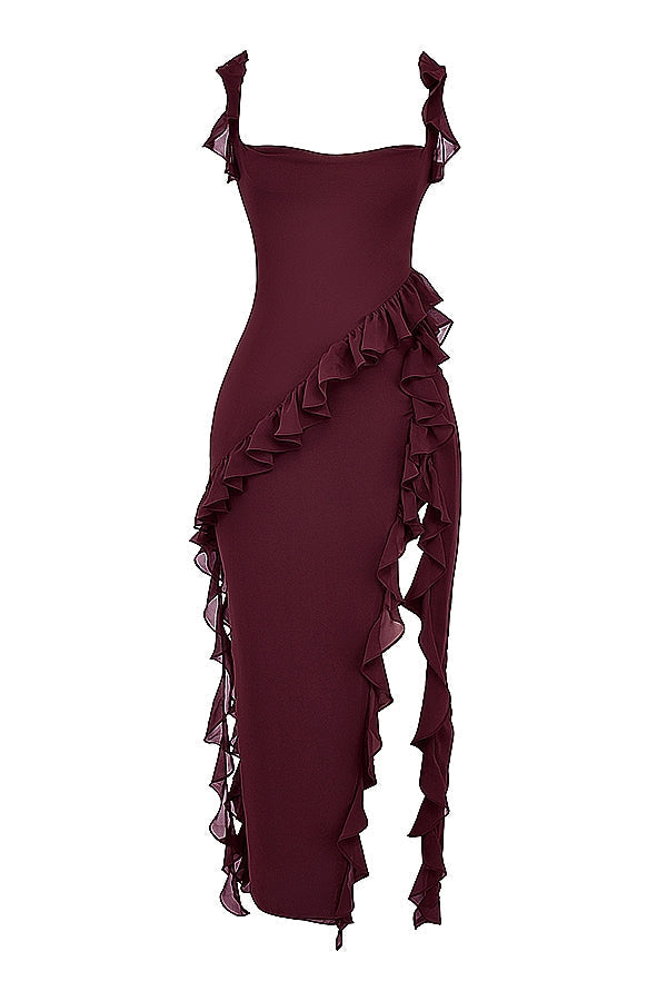 Dalia | Ruffle Trim High Split Maxi Dress
