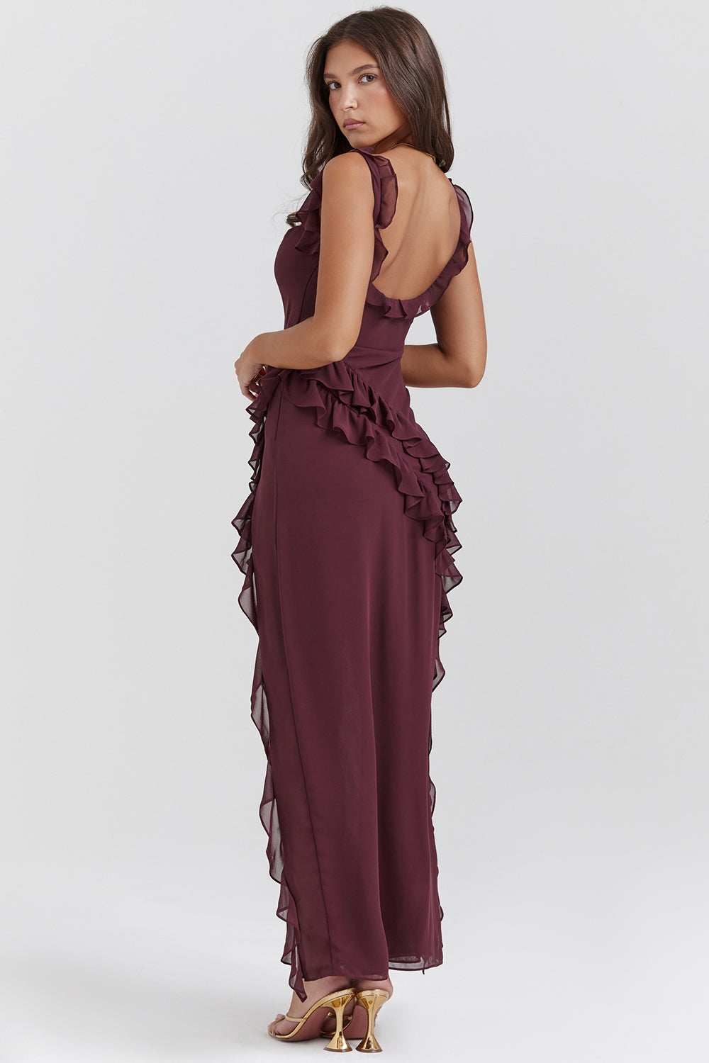 Dalia | Ruffle Trim High Split Maxi Dress