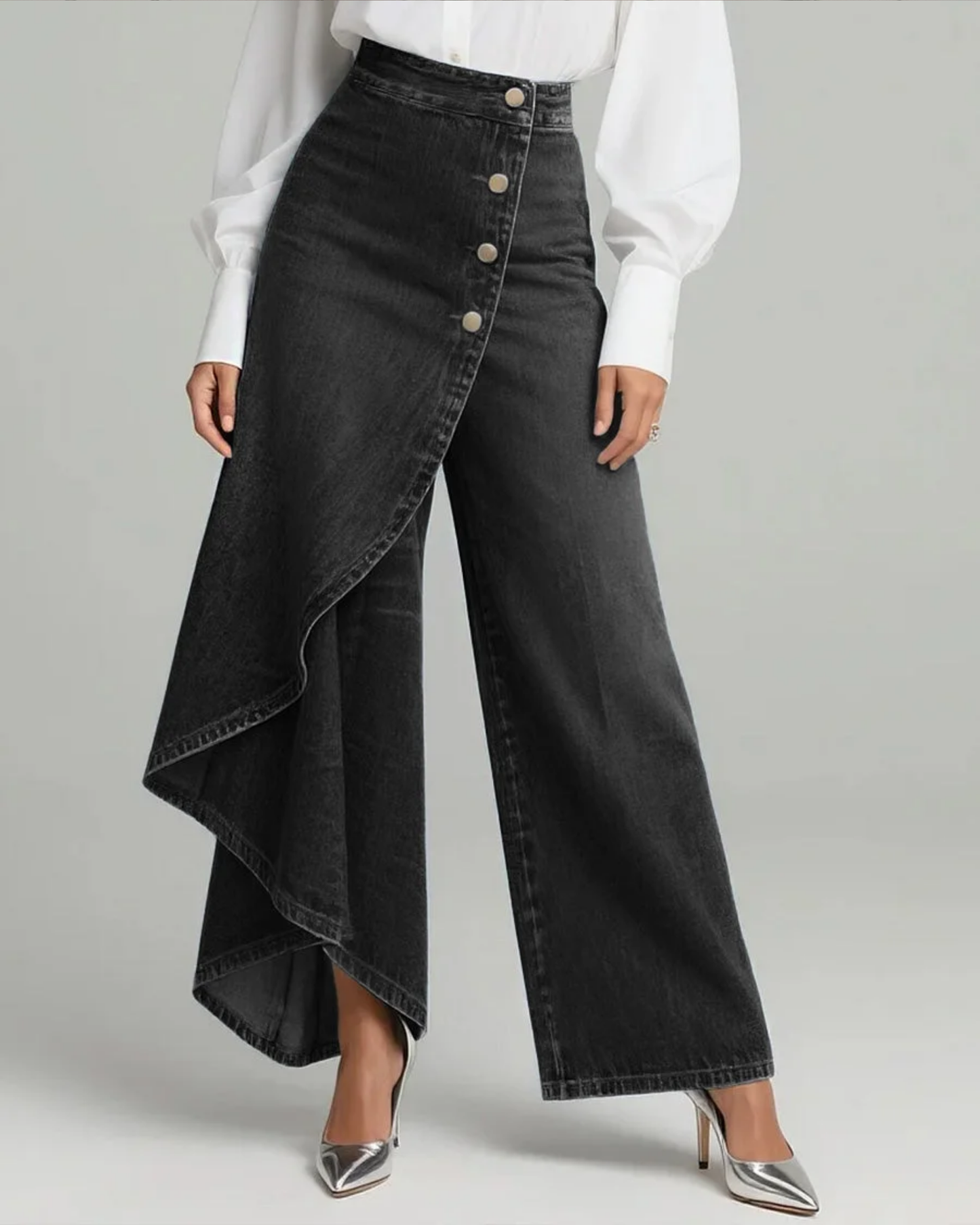 Uthpala | Wrap Front Denim Flared Trousers