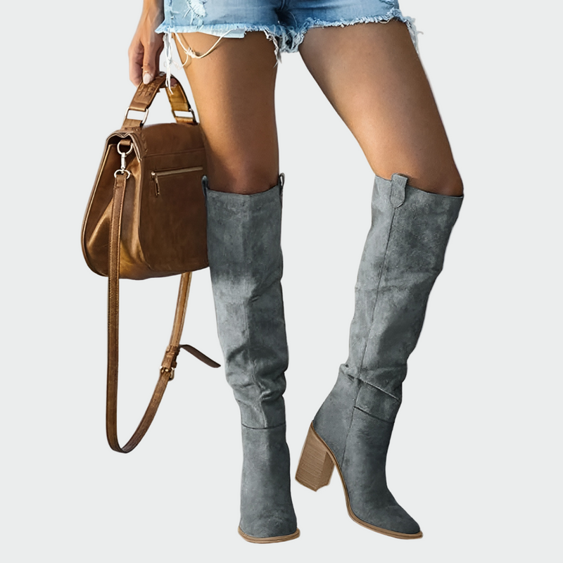 Giada | Knee-High Boots with Suede-Look Block Heel
