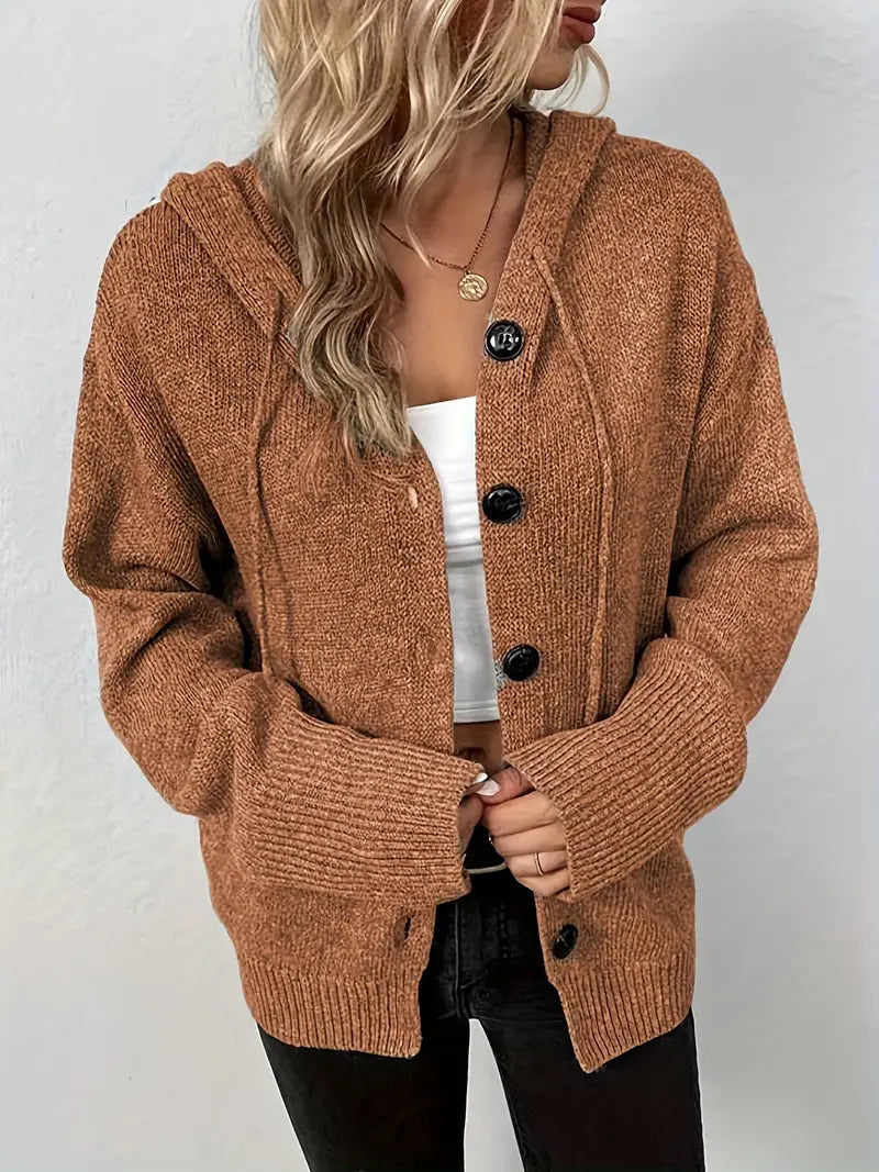 Suthida | Hooded Button Front Knitted Cardigan Sweater