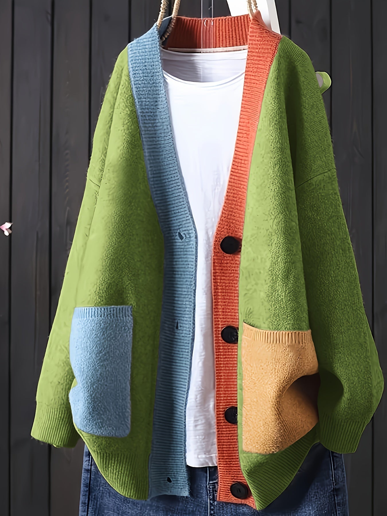 Peggy | Colour Block Button Front Cardigan