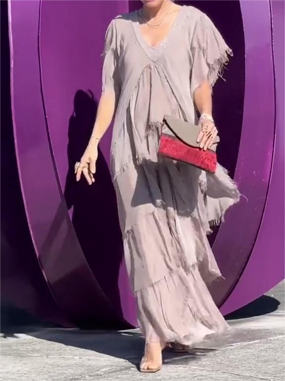 Carlijn | V-Neck Ruffle Maxi Dress Short Sleeve