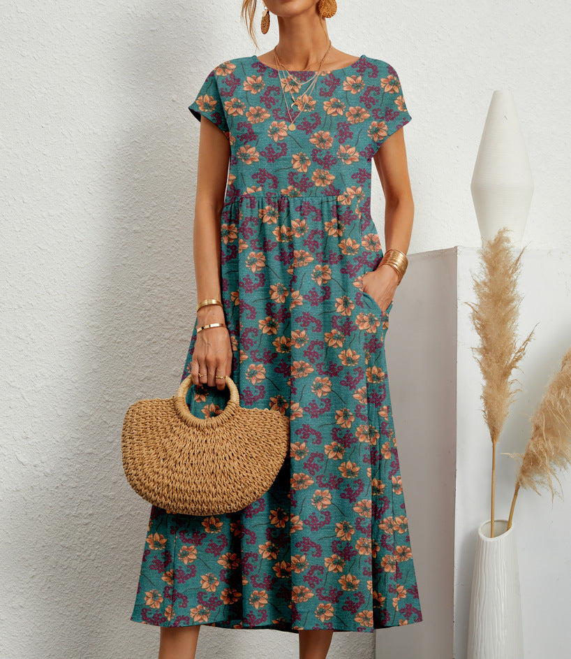 Deborah | Floral Print Short Sleeve Midi Dress