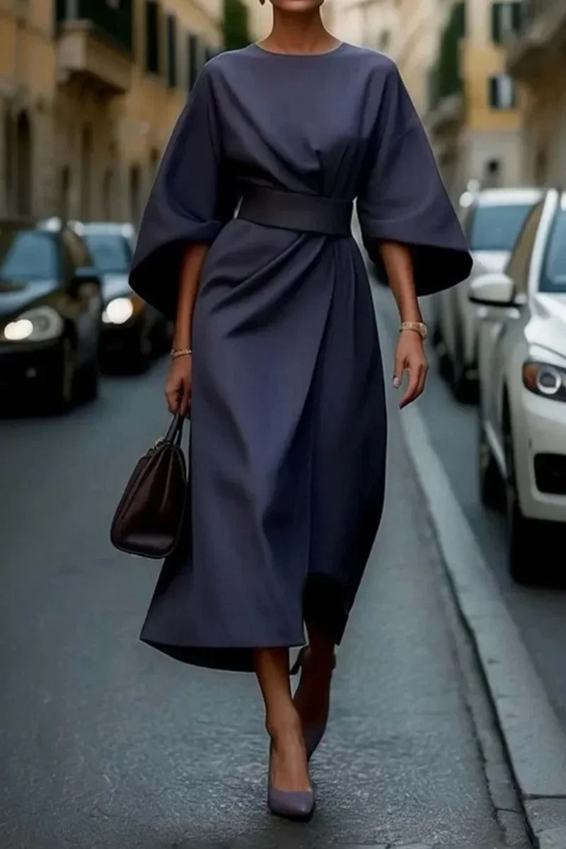 Rita | Belted Batwing Sleeve Midi Dress