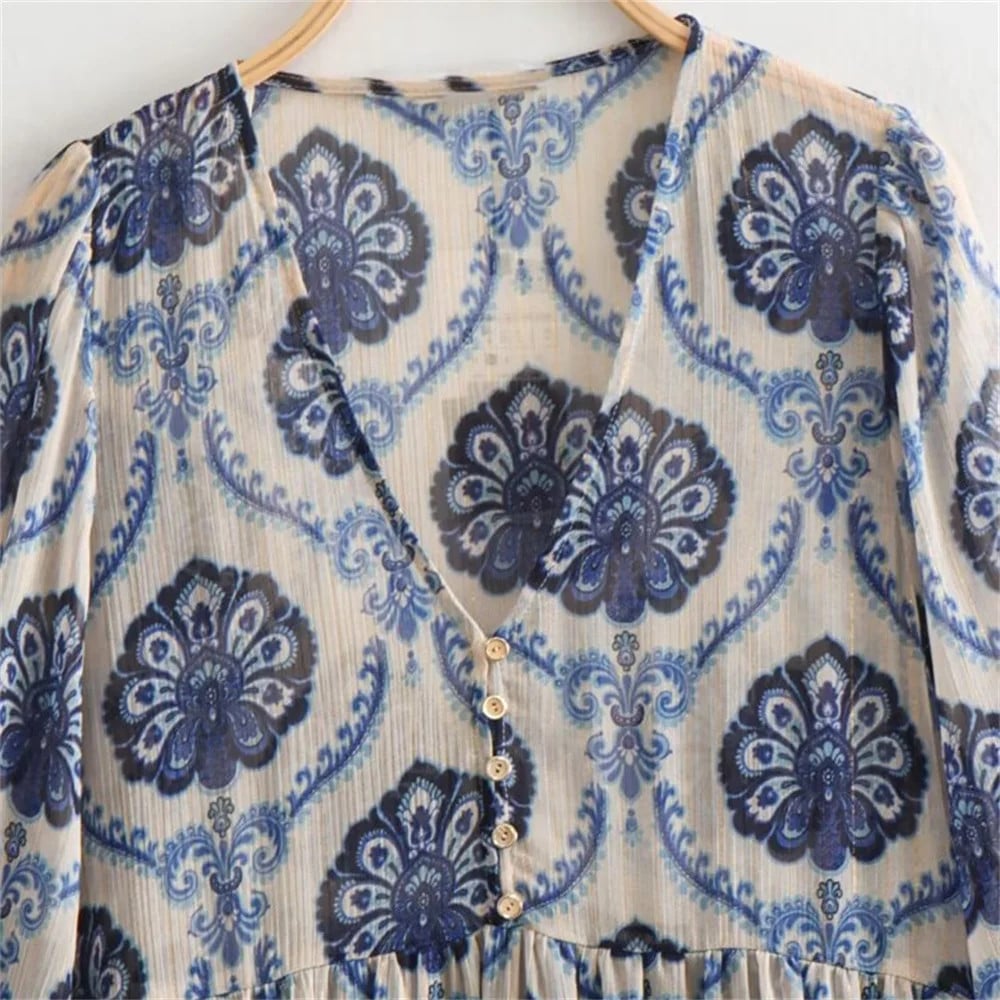Willa | Printed Long Sleeve Tiered Midi Dress