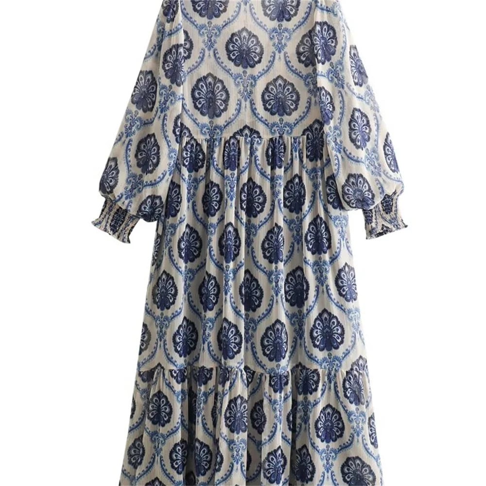 Willa | Printed Long Sleeve Tiered Midi Dress