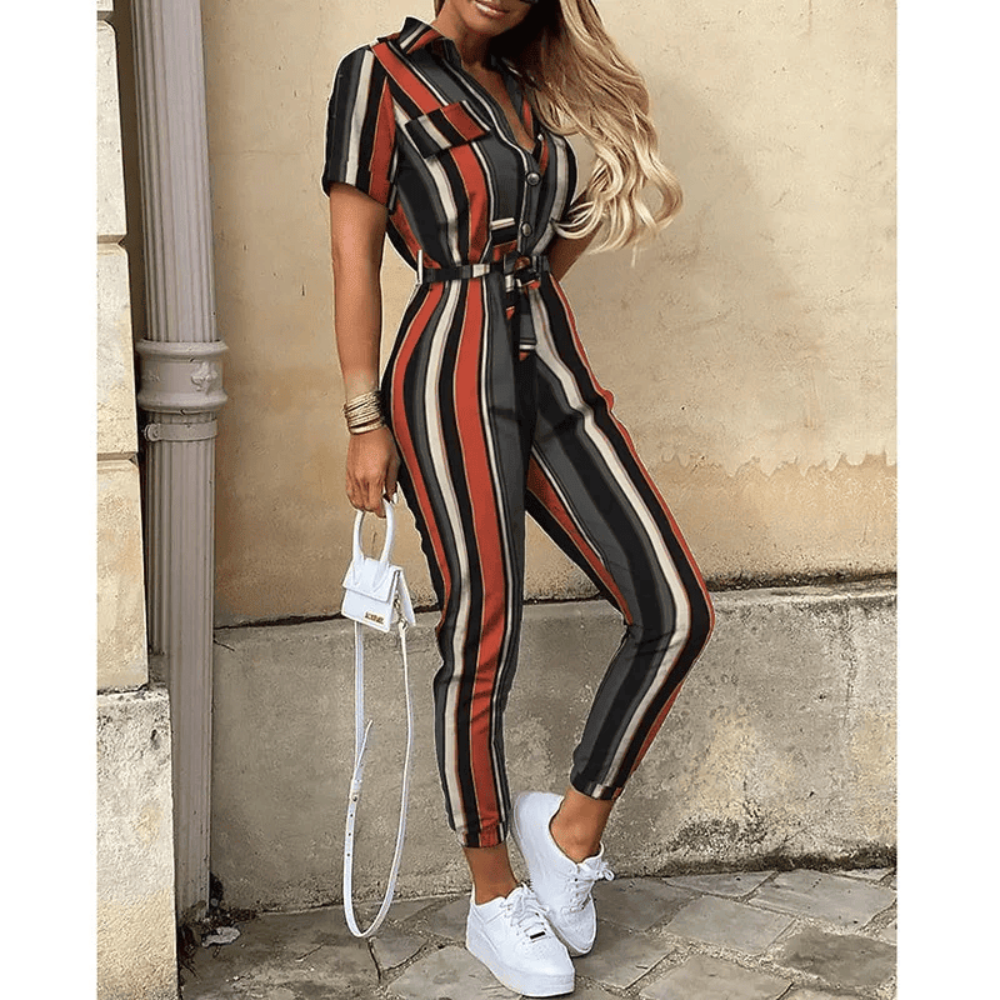 Hallie | Collared Short Sleeve Belted Jumpsuit