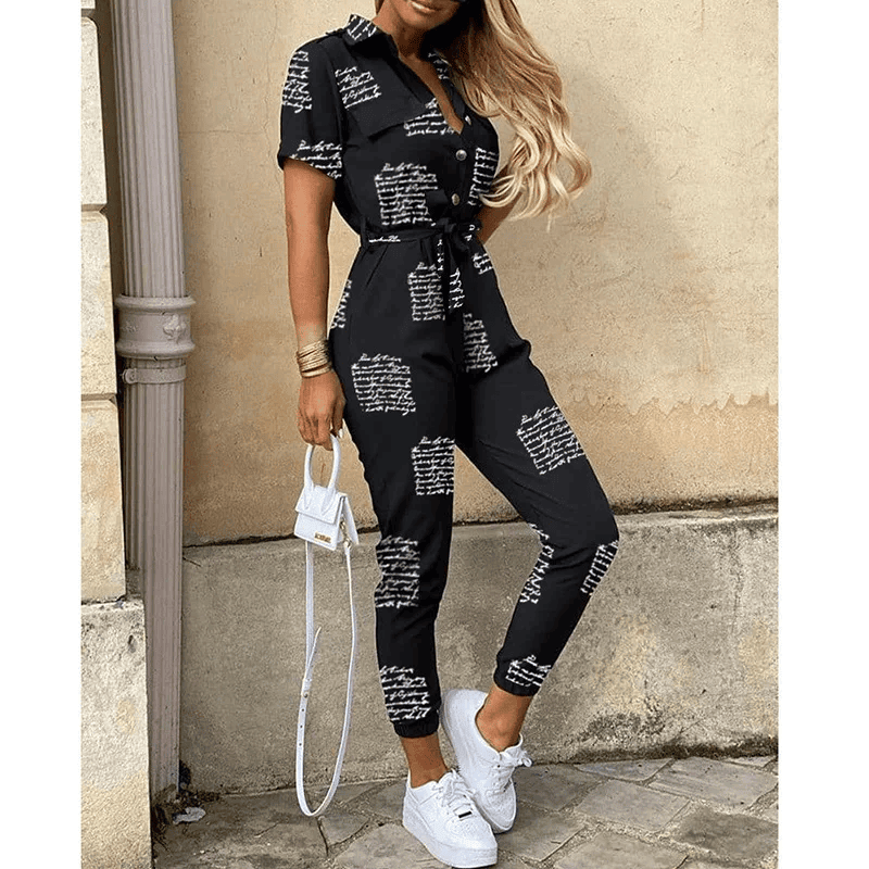 Hallie | Collared Short Sleeve Belted Jumpsuit