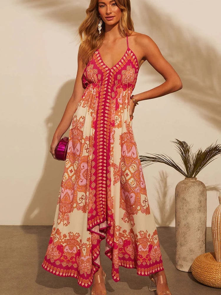 Delfina | Printed Halterneck Backless Maxi Dress