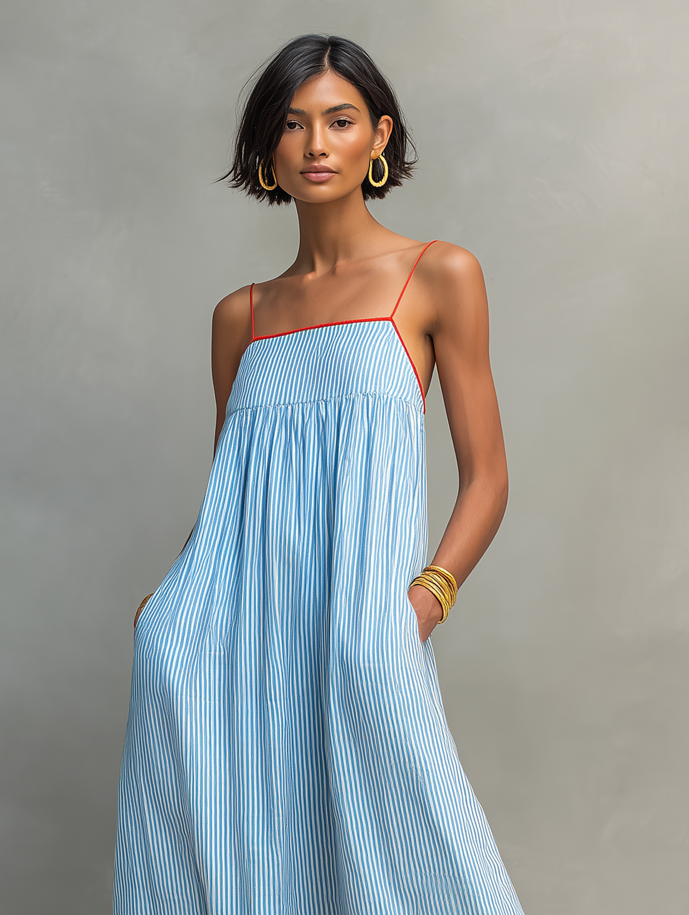 Aliyeva - Striped Spaghetti Strap Maxi Dress
