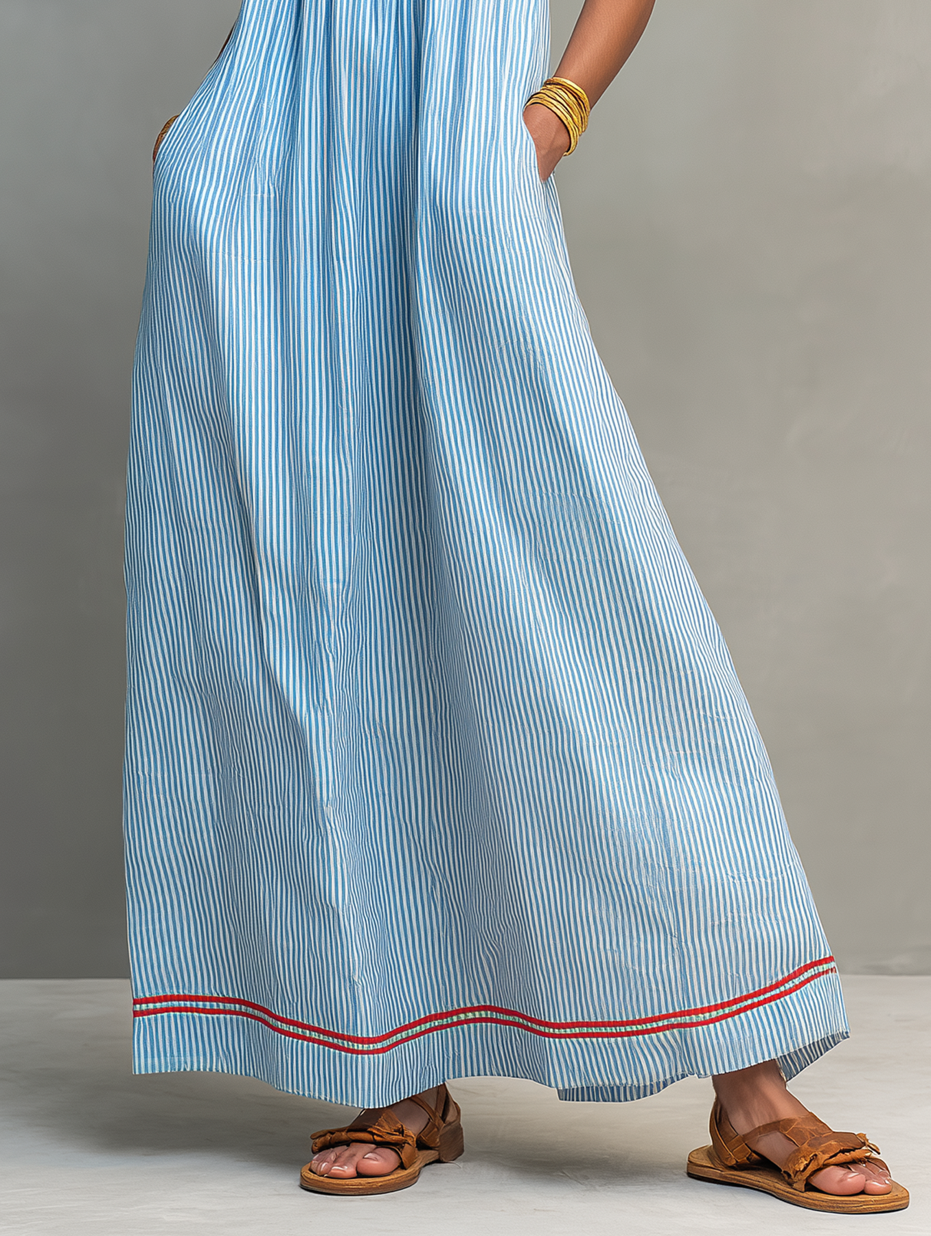 Aliyeva - Striped Spaghetti Strap Maxi Dress
