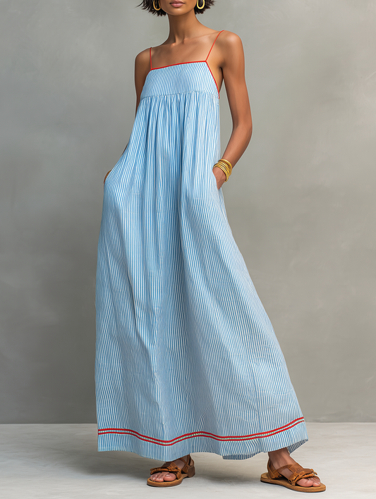 Aliyeva - Striped Spaghetti Strap Maxi Dress