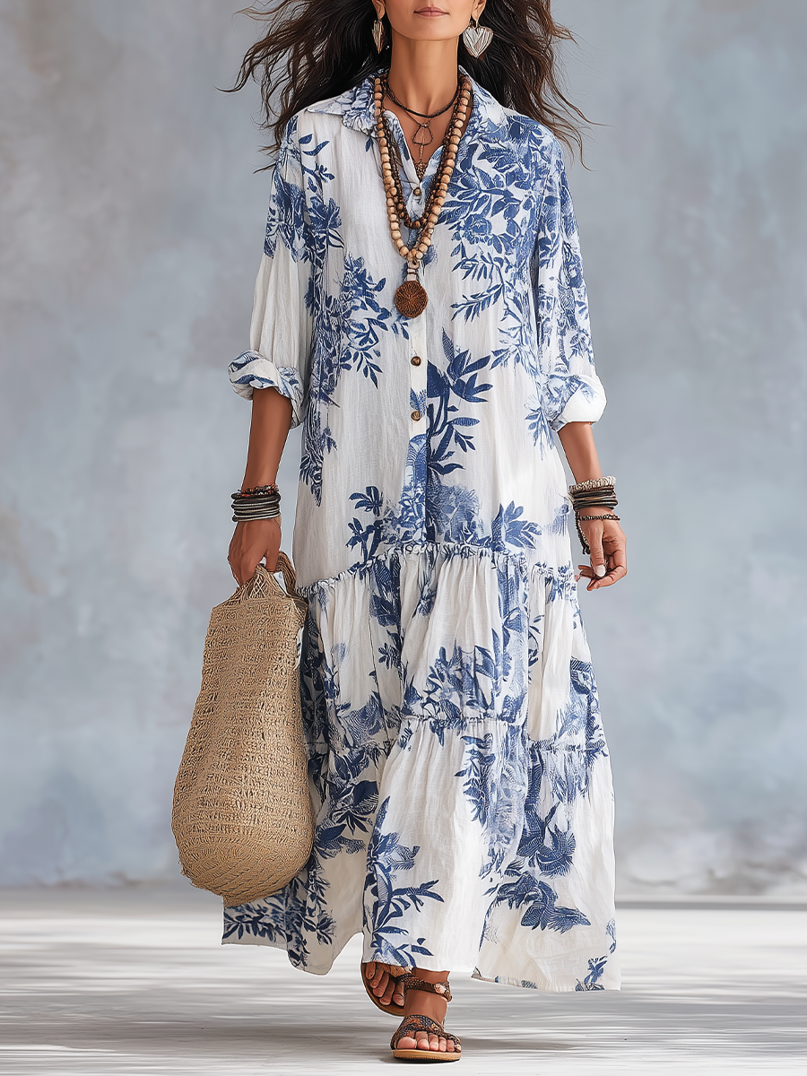 Shiza | Floral Button Front Tiered Maxi Dress