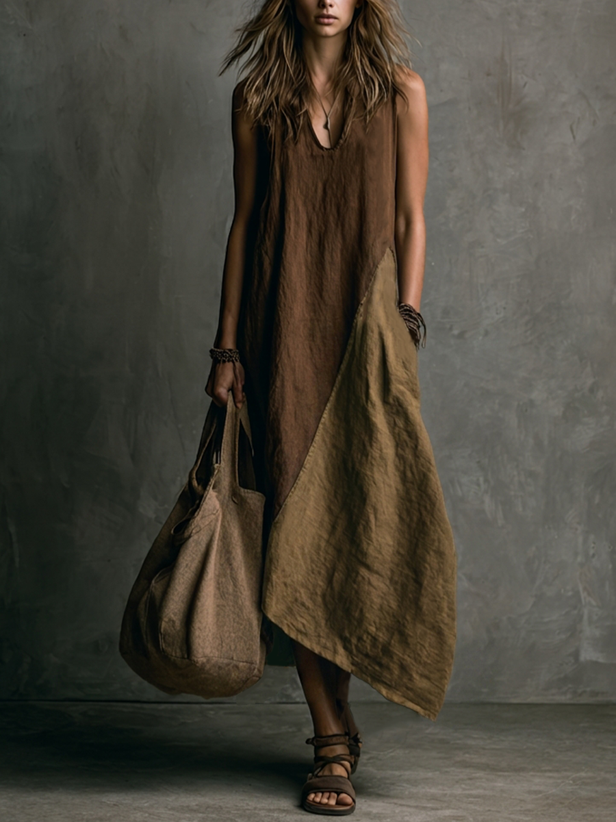 Tylissa | Sleeveless V-Neck Asymmetrical Maxi Dress