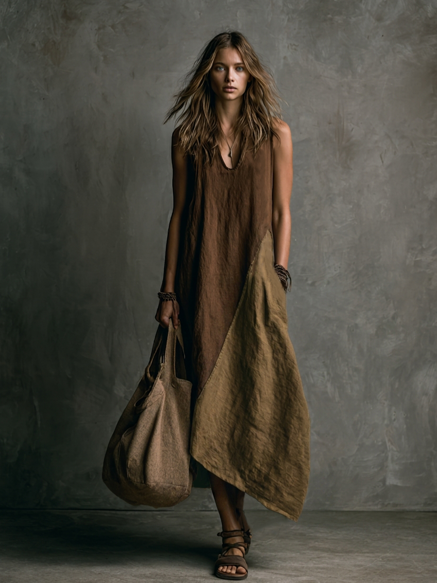 Tylissa | Sleeveless V-Neck Asymmetrical Maxi Dress