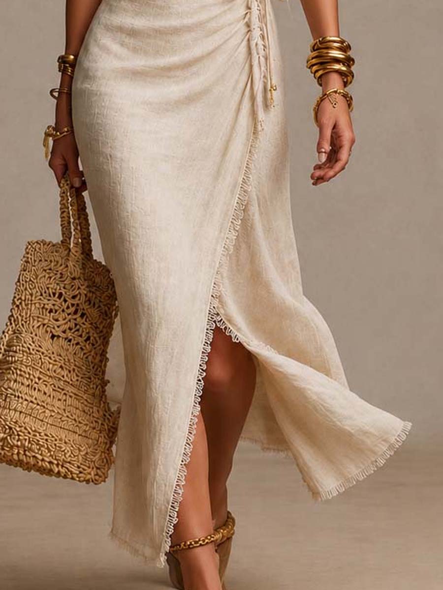 Szarlota | Wrap V-Neck Sleeveless Midi Dress