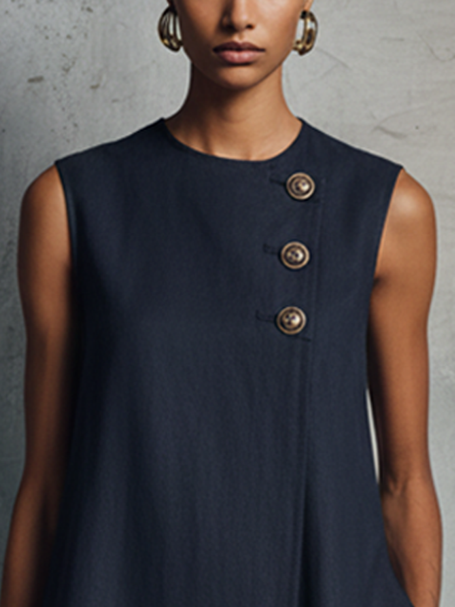 Libertina | Sleeveless Asymmetrical Button Shift Dress