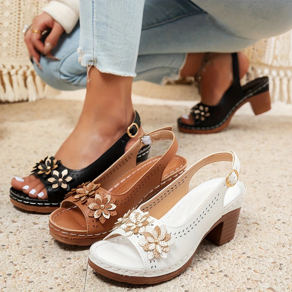 Haisley | Sandals Floral Slingback Block Heel
