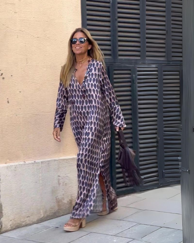 Rivka | Maxi Dress Long Sleeve V Neck Printed