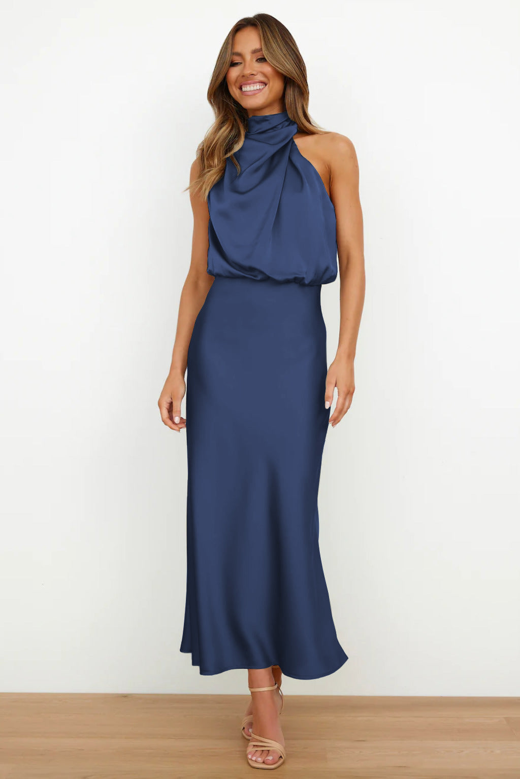 Kangana | Satin High Neck Sleeveless Maxi Dress
