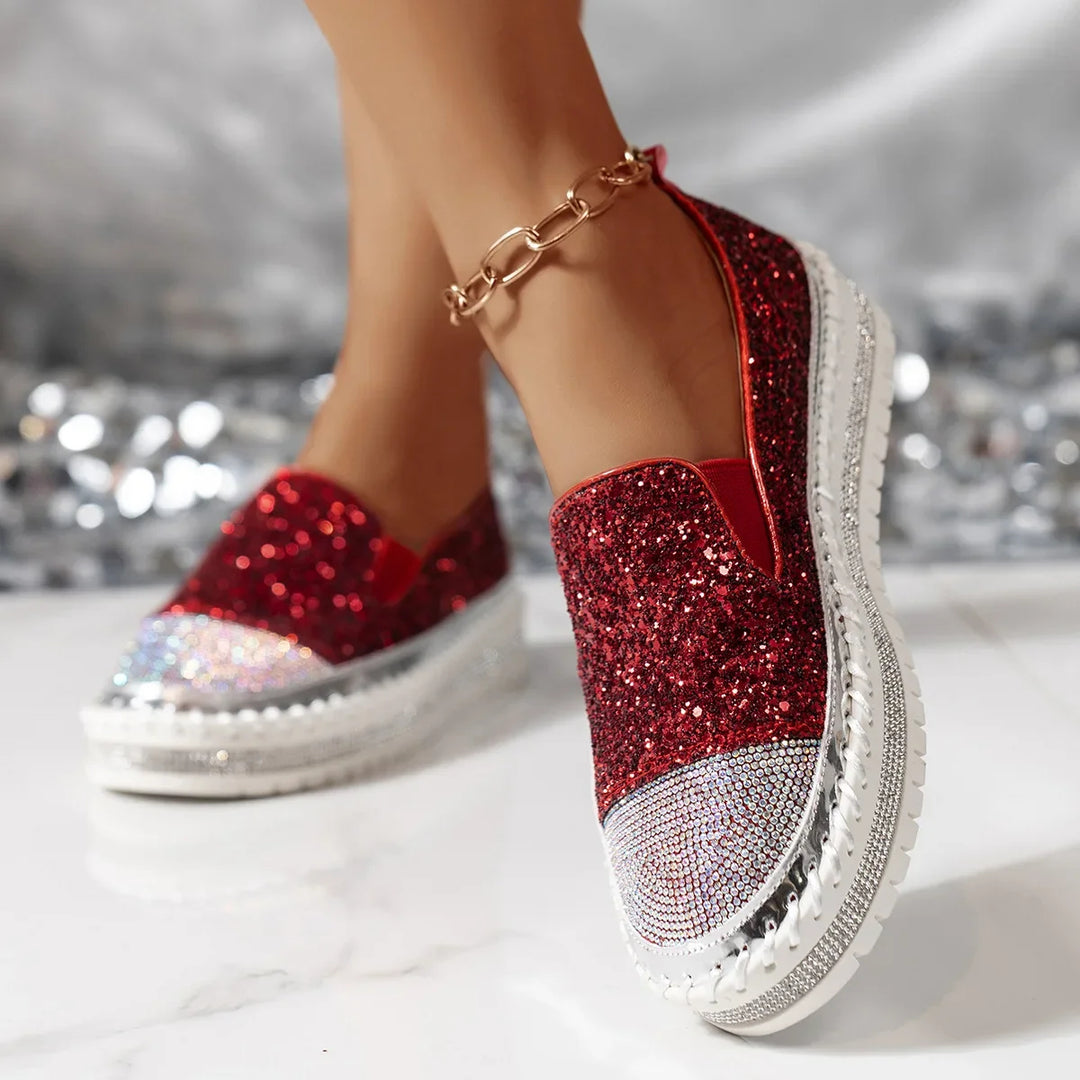 Lizka | Glitter Rhinestone Platform Slip-On Loafers