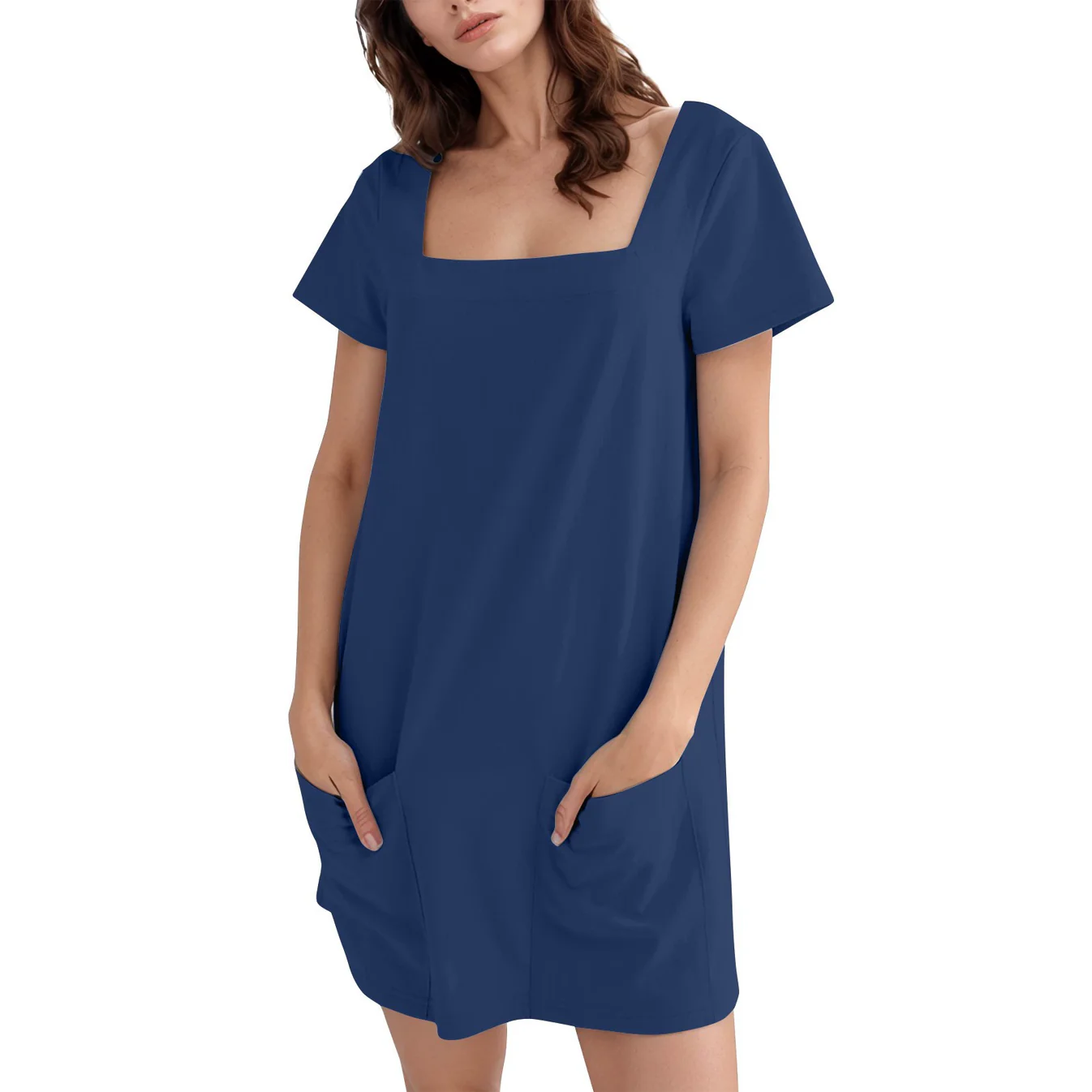 Denisse | Pocket Shift Dress Square Neck Short Sleeve
