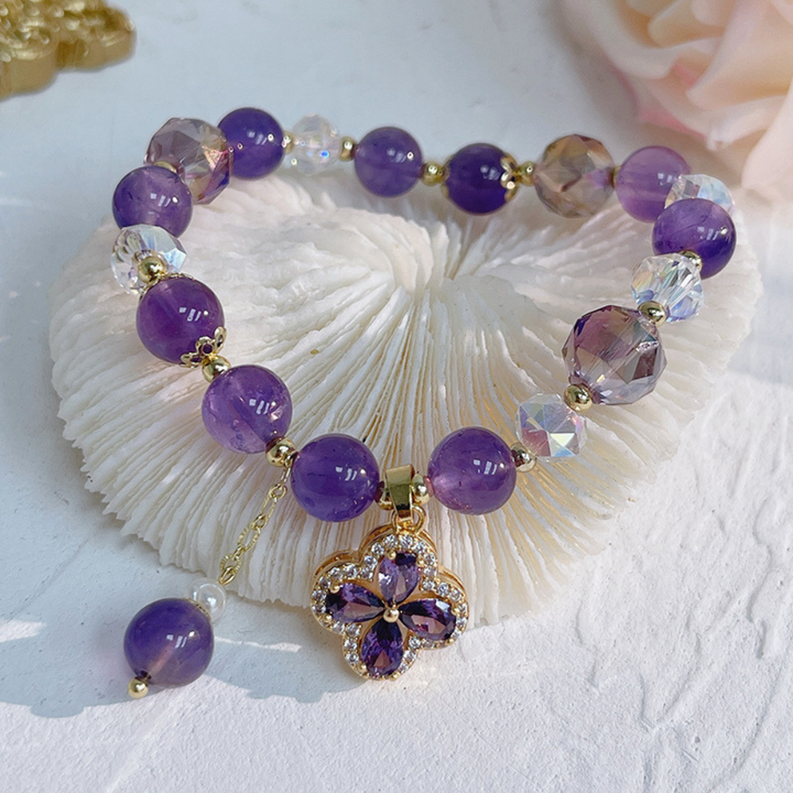 Elsien | Beaded Purple Charm Stretch Bracelet