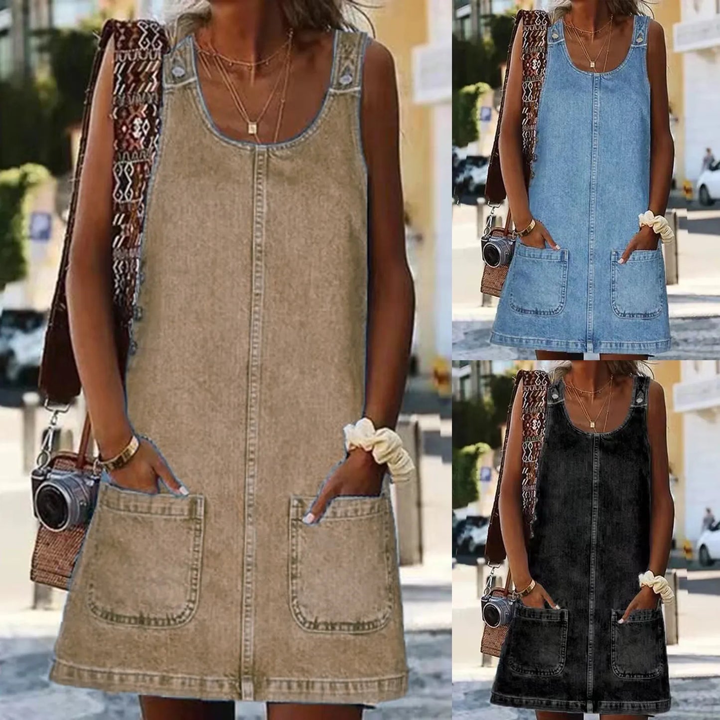 Otylia | Sleeveless Denim Style Pinafore Dress