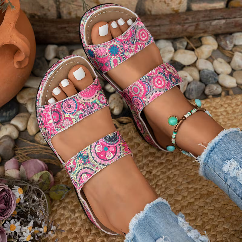Dhifef | Double Strap Printed Open Toe Sandals