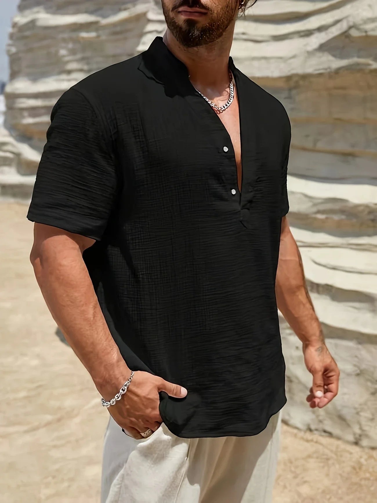 Sancho | Short Sleeve Stand Collar Shirt