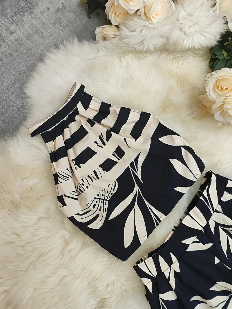 Zirina | Tropical Print Halter Two Piece Set