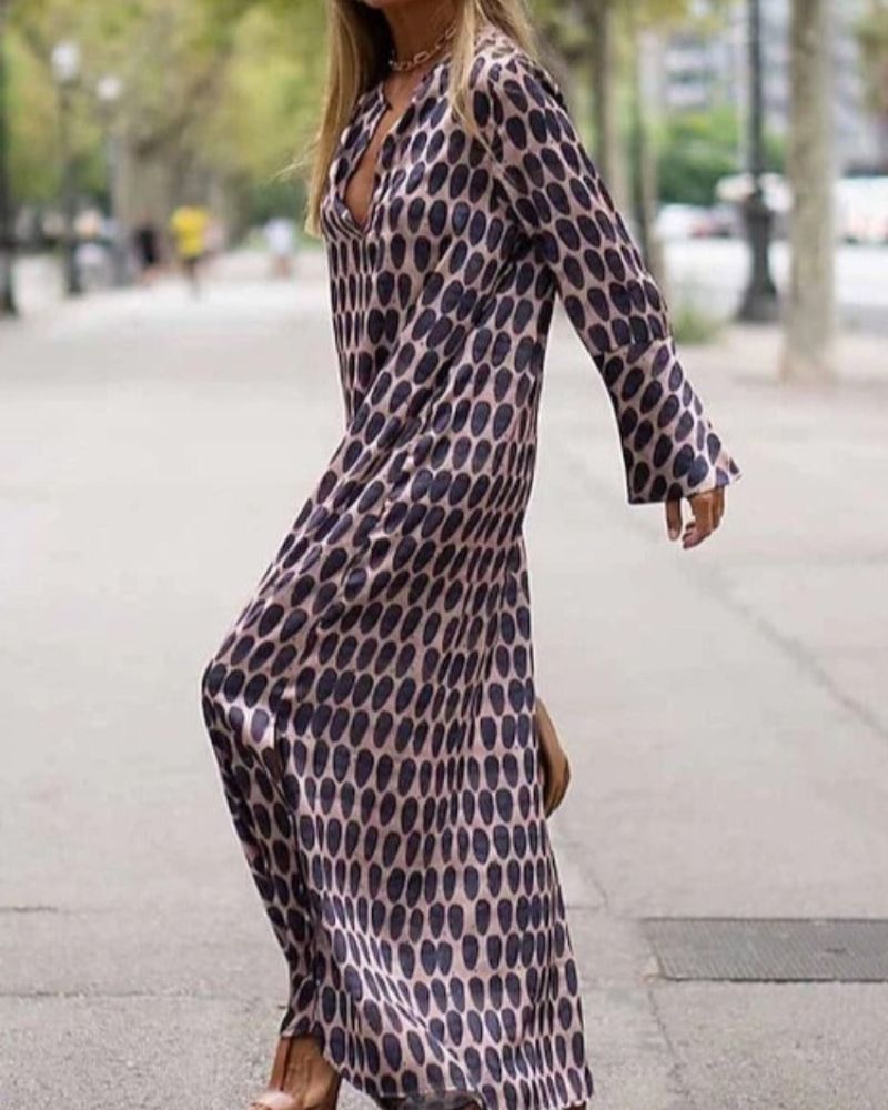 Rivka | Maxi Dress Long Sleeve V Neck Printed