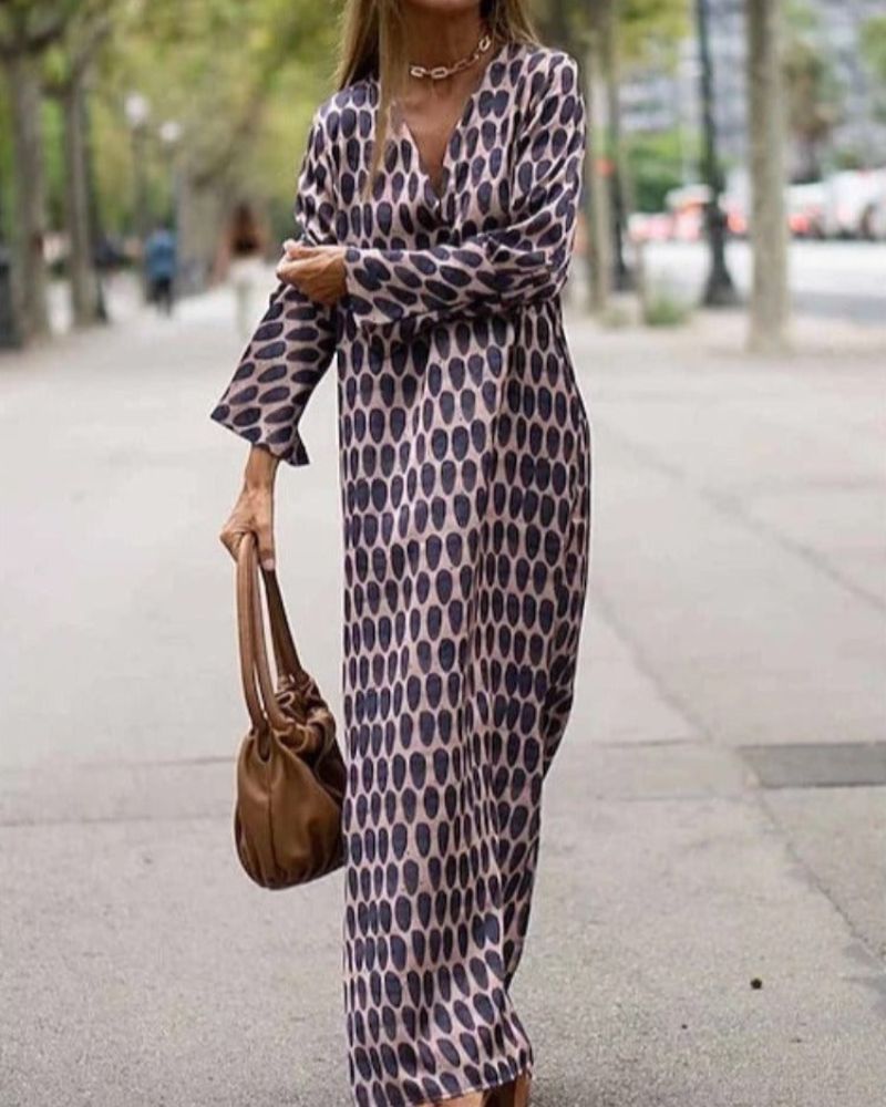 Rivka | Maxi Dress Long Sleeve V Neck Printed