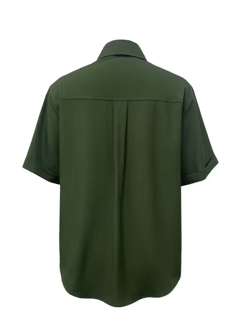 Ornilla | Short Sleeve Collared Pocket Blouse