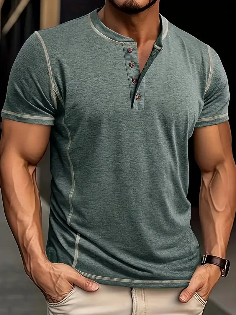 Orazio | Short Sleeve Henley Neck T-Shirt