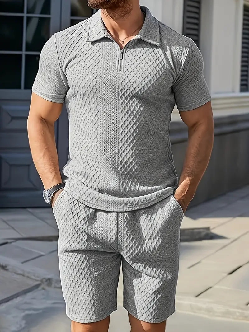 Francisco | Polo Shirt And Textured Shorts Set