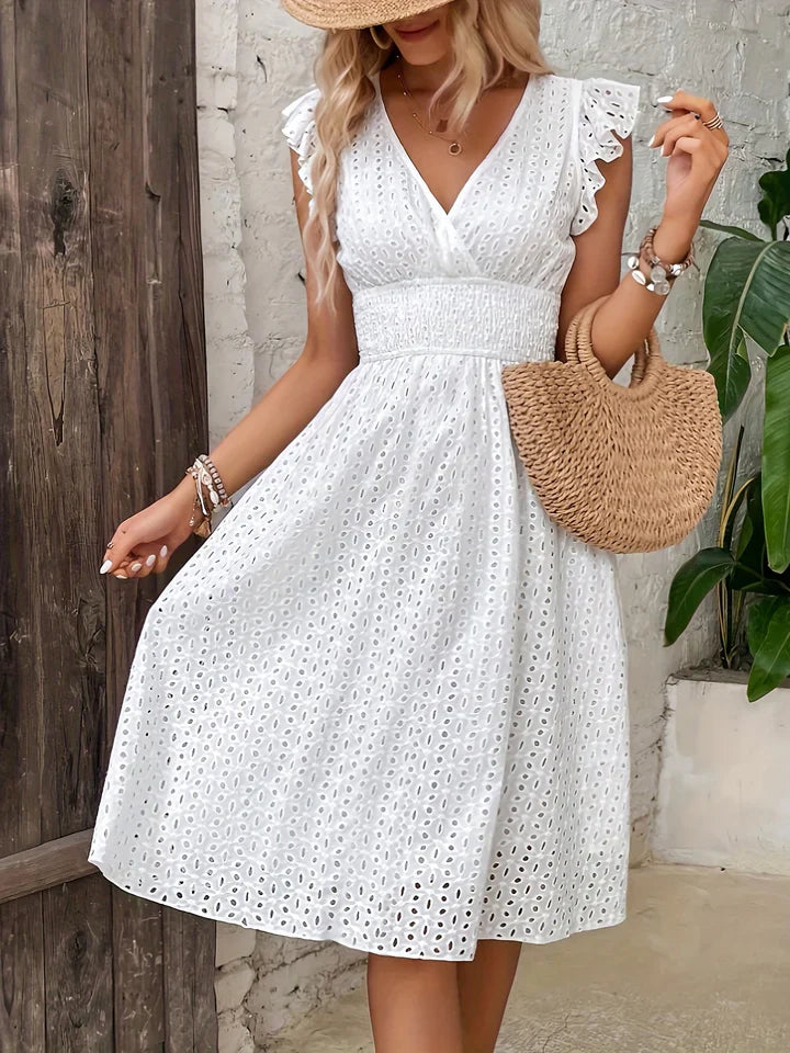 Tsami | Broderie V-Neck Midi Summer Dress