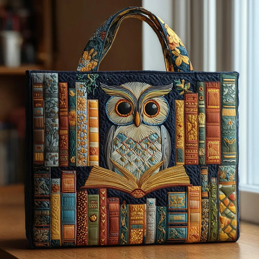 Tyliana | Quilted Owl Print Book Tote Bag