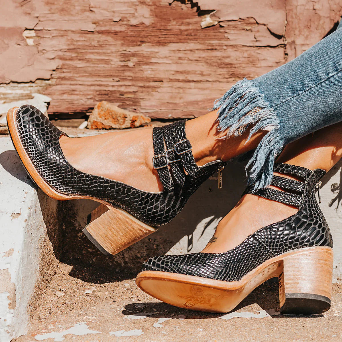 Steffie – Wooden Block Heel Strap Shoes