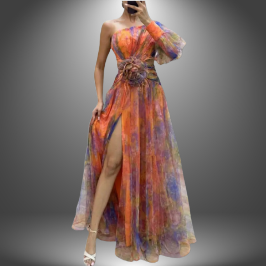 Nana | Maxi Dress One Shoulder Watercolor Print