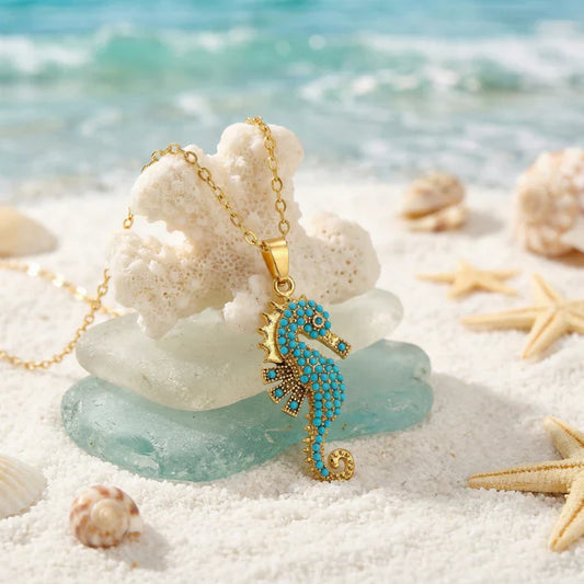 Inez | Seahorse Turquoise Pendant Chain Necklace