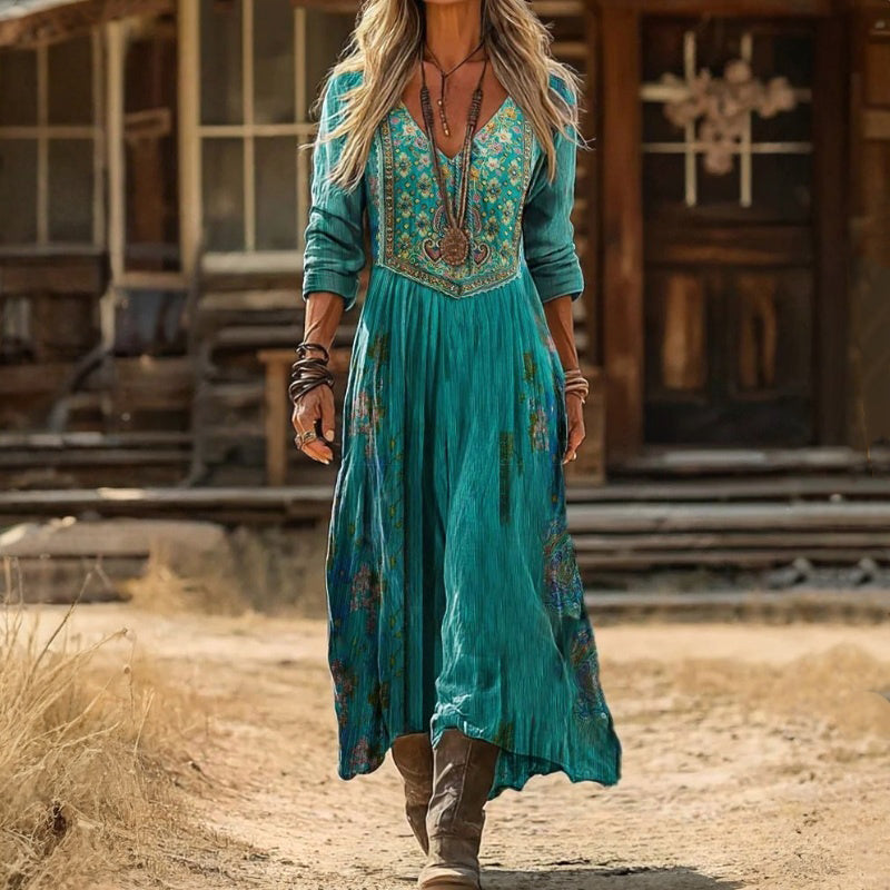 Georgina | Teal Floral V Neck Maxi Dress