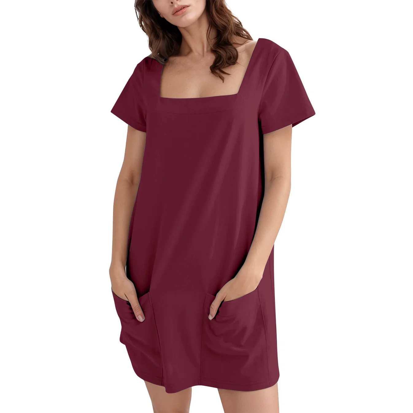 Denisse | Pocket Shift Dress Square Neck Short Sleeve