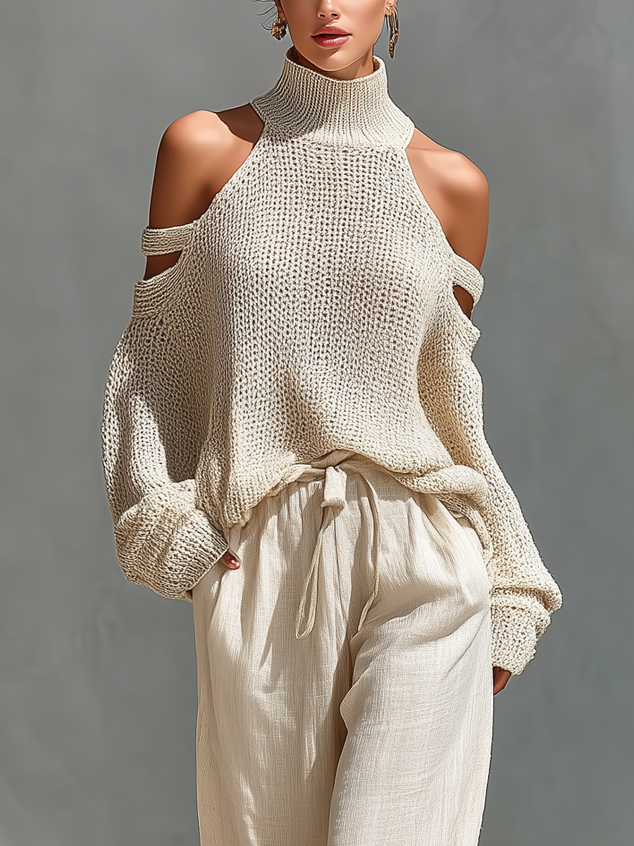 Elyzia | Trouser Set With Knitted Cold Shoulder Top