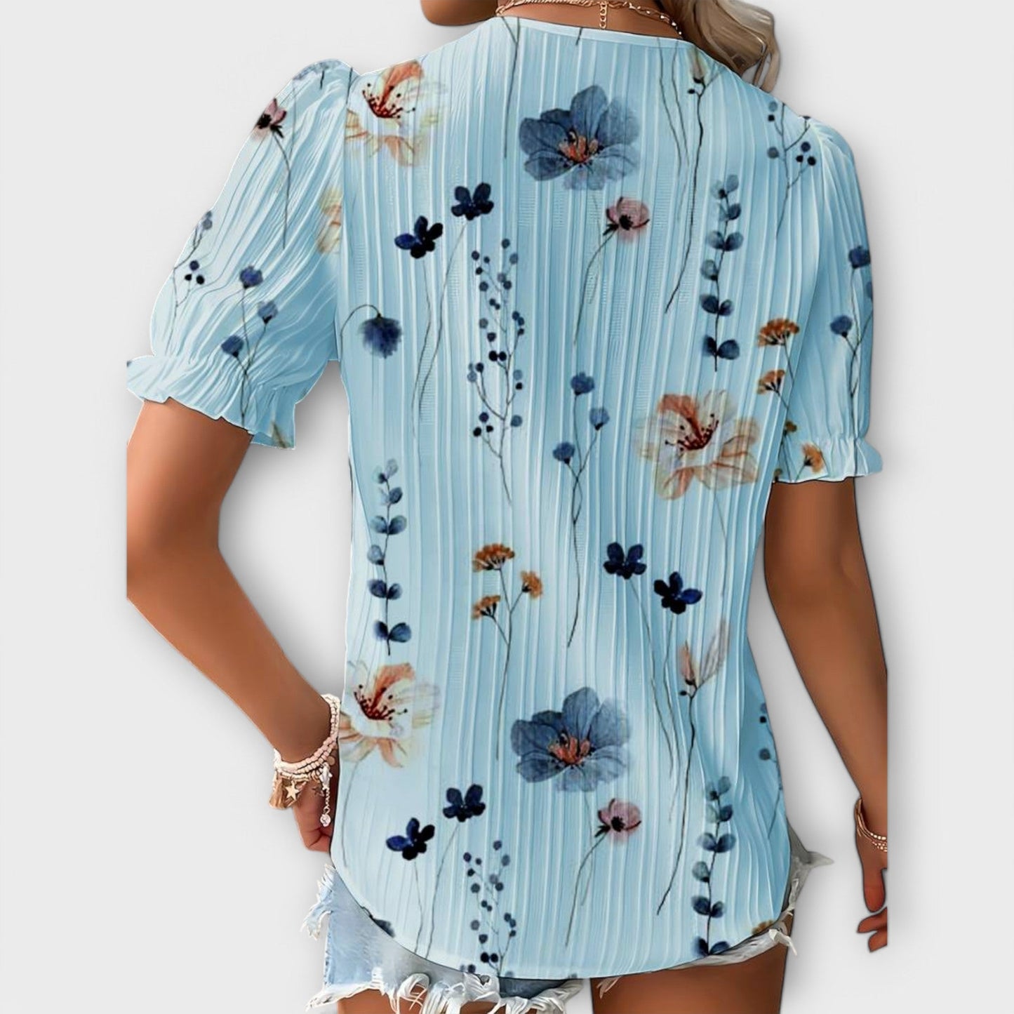 Bruni | Floral Print V Neck Pleated Blouse