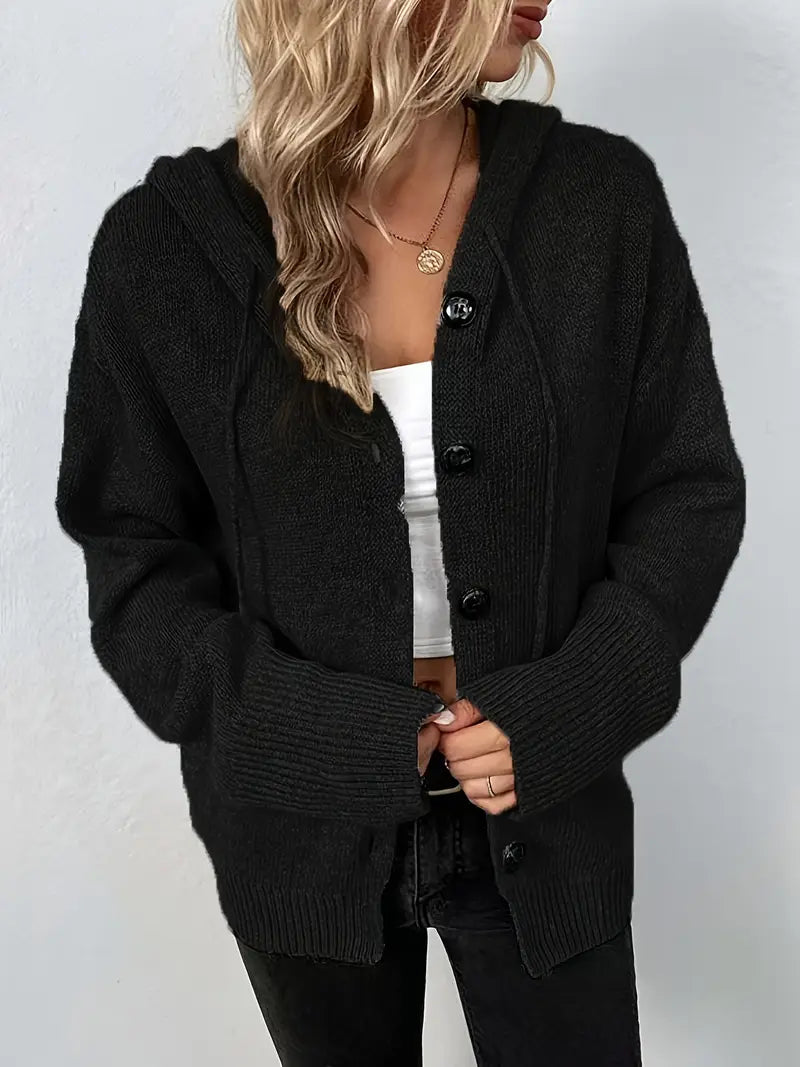 Suthida | Hooded Button Front Knitted Cardigan Sweater
