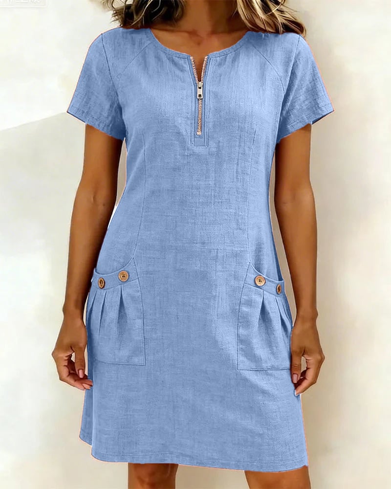 Krystan | Zip Front Short Sleeve Dress