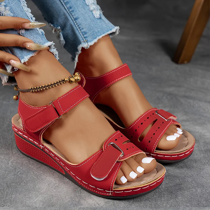 Genelia | Adjustable Strap Open Toe Wedge Sandals