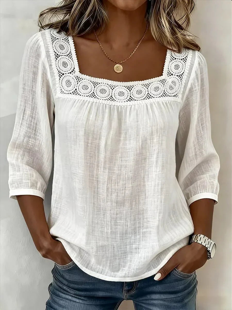 Nozomi | Square Neck Lace Trim Blouse